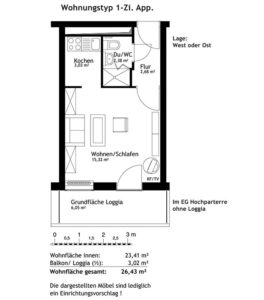 Wohnungstyp 1-Zi. App. (ca. 26 m²)
