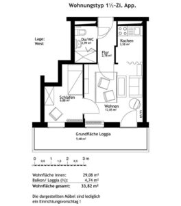 Wohnungstyp 2-Zi. App. (ca. 34 m²)